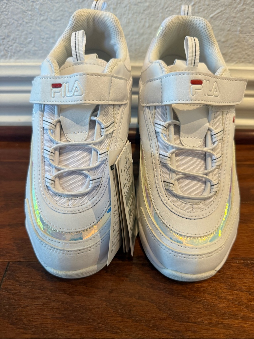New Fila Kids White Sneakers with Iridescent Accent